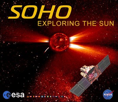 De ESA/NASA-zonsverkenner SOHO bevindt zich op 1,5 miljoen km afstand van de aarde en beweegt zich om het Lagrange-evenwichtspunt tussen de aarde en de zon