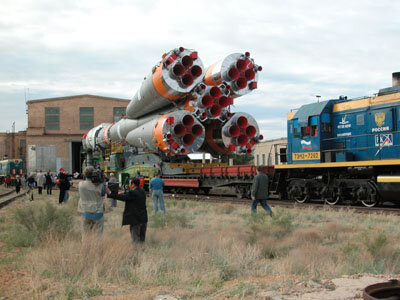 29 May 2003 - The Soyuz launcher during transport to the launch pad