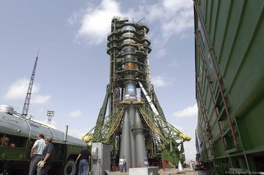 The Soyuz launcher on the launch pad