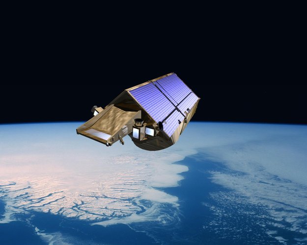 Artist's impression of CryoSat flying over southern Greenland ice sheet