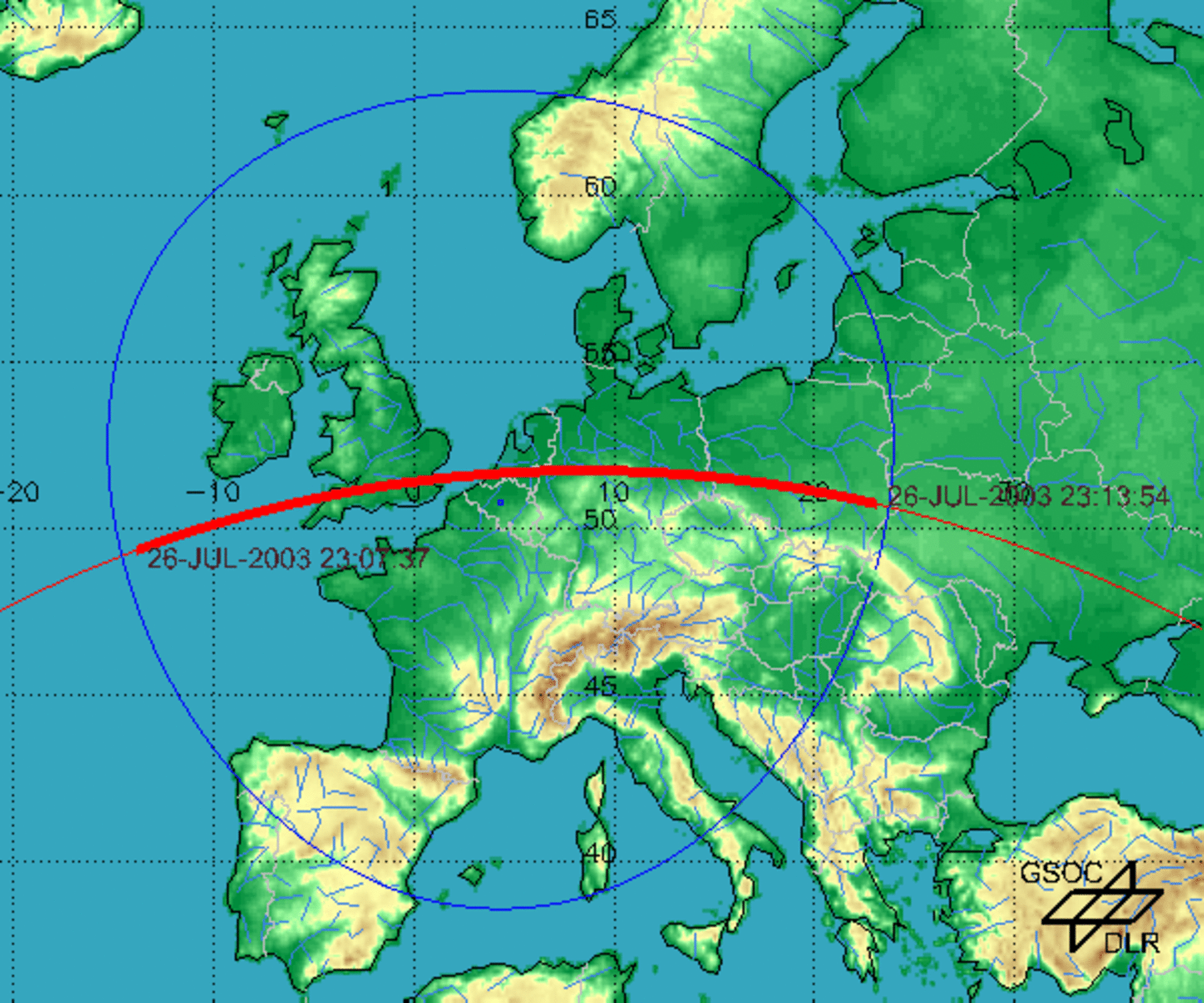 ISS pass over northern Europe on 26 July