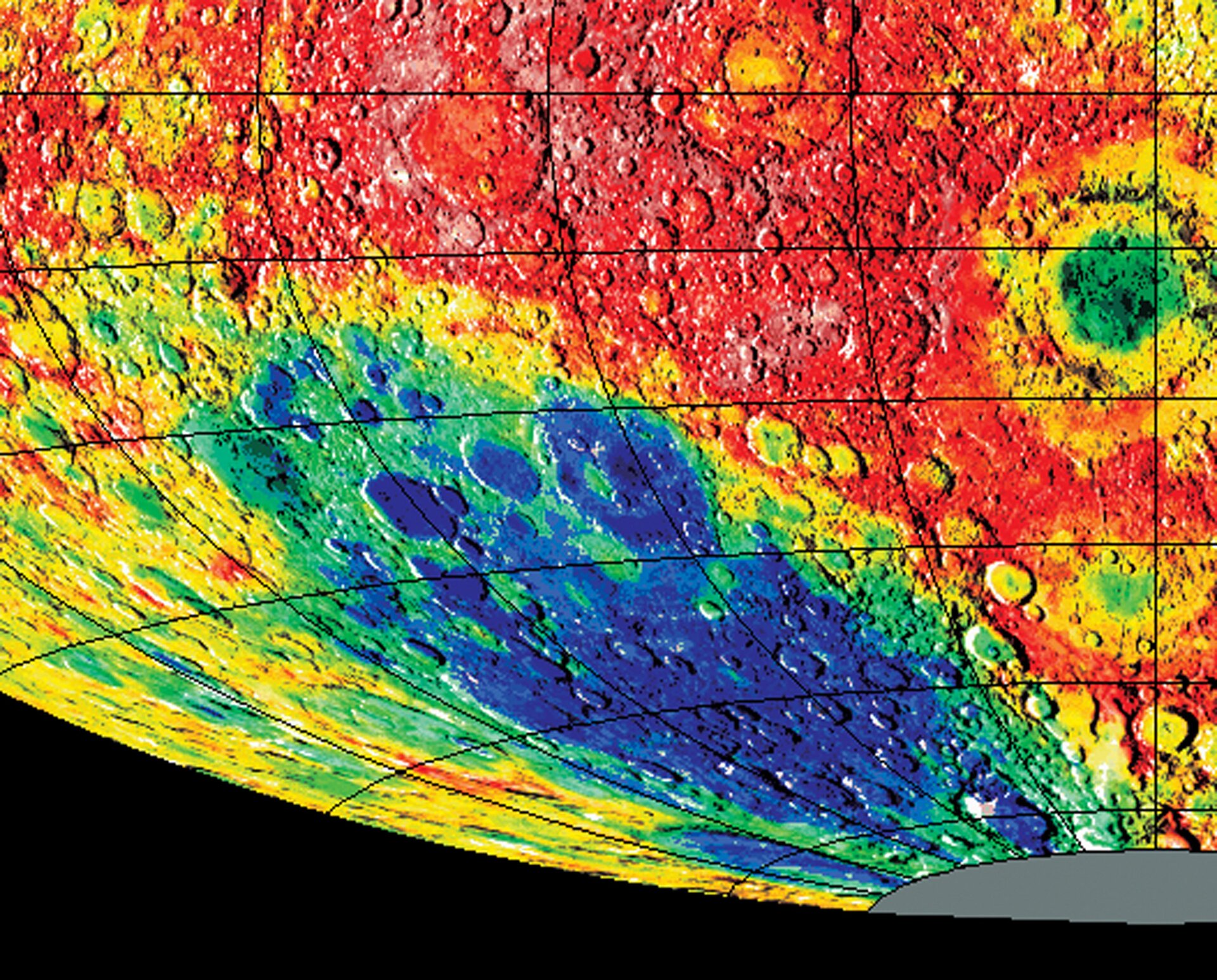 Near the Moon's south pole is the South Pole - Aitken Basin, the largest known impact crater in the entire Solar System