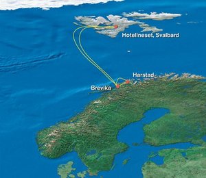 Omtrent slik går de fiberoptiske kablene mellom Svalbard og fastlands-Norge