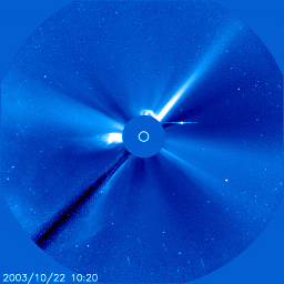 Solar coronal mass ejection, as seen by SOHO, 22 October 2003