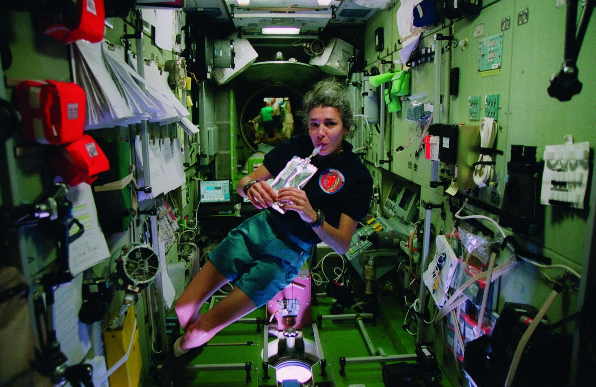 ESA astronaut Claudie Haigneré having a coffee