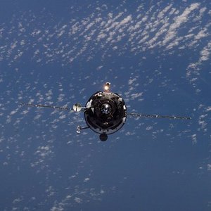 Progress M1-11 approaches the Space Station