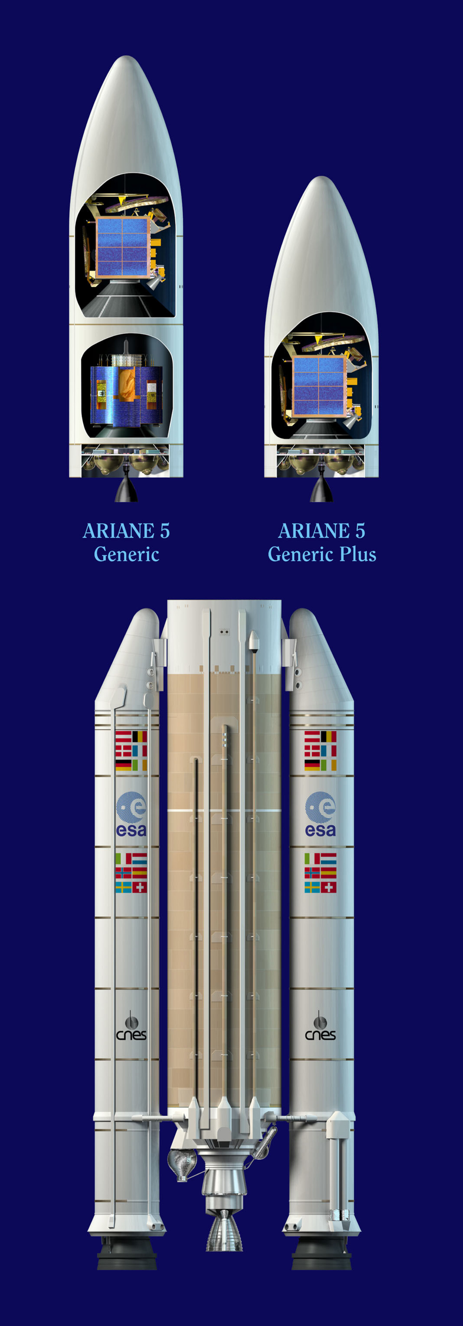 Artist view of the Ariane 5G and Ariane 5E launch vehicles