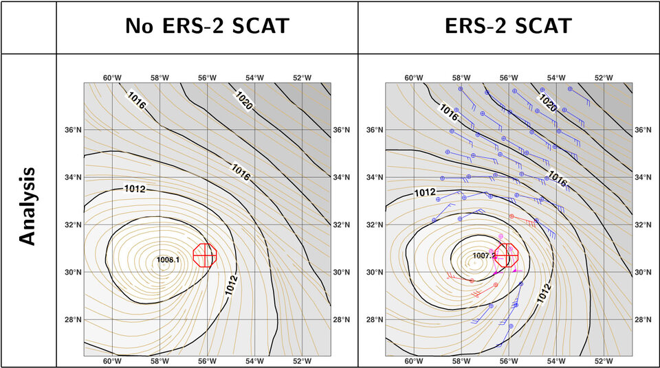 ECMWF analysis for hurricane Kate, with and without ERS-2 data