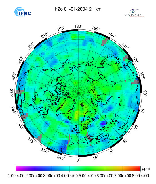 IFAC map of atmospheric water vapour at 21 km up