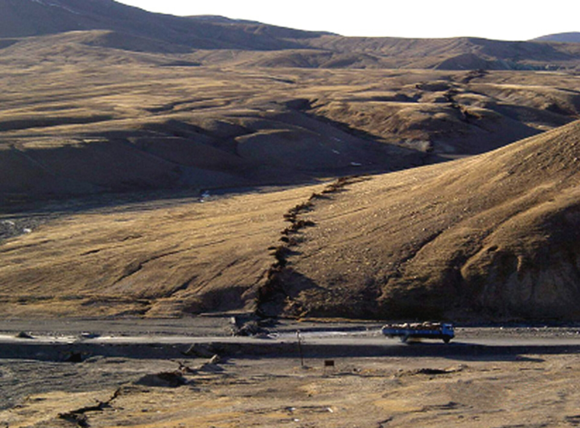 Earthquake surface rupture zone in Tibet