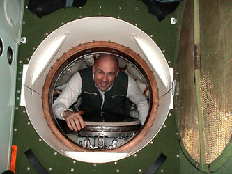 ESA astronaut André Kuipers in the Soyuz capsule after launch before reaching ISS