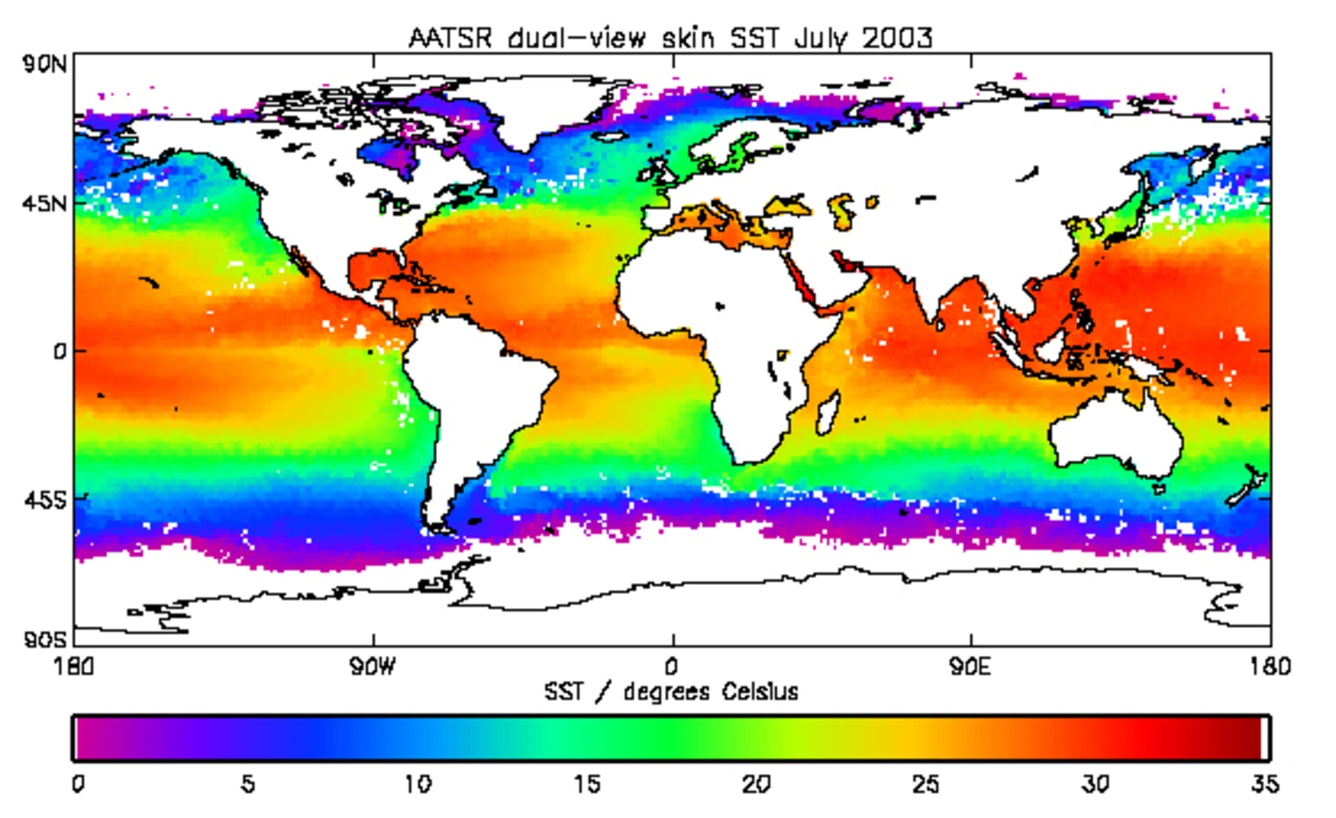 Global coverage SST map derived from AATSR for July 2003