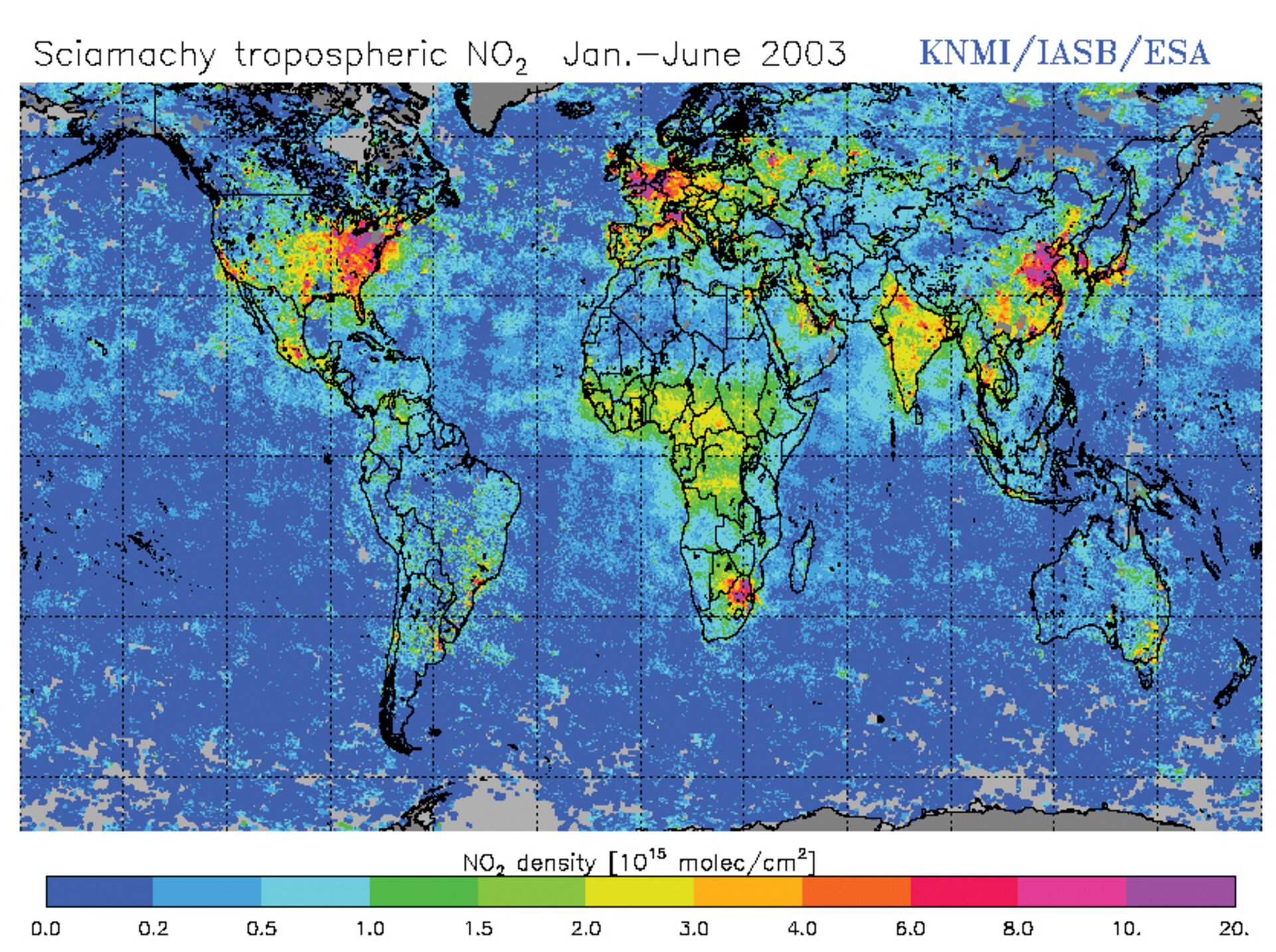 Global map of  pollutant nitrogen dioxide