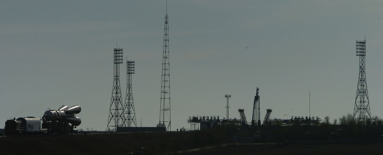 Soyuz launcher is rolled out to the launch pad