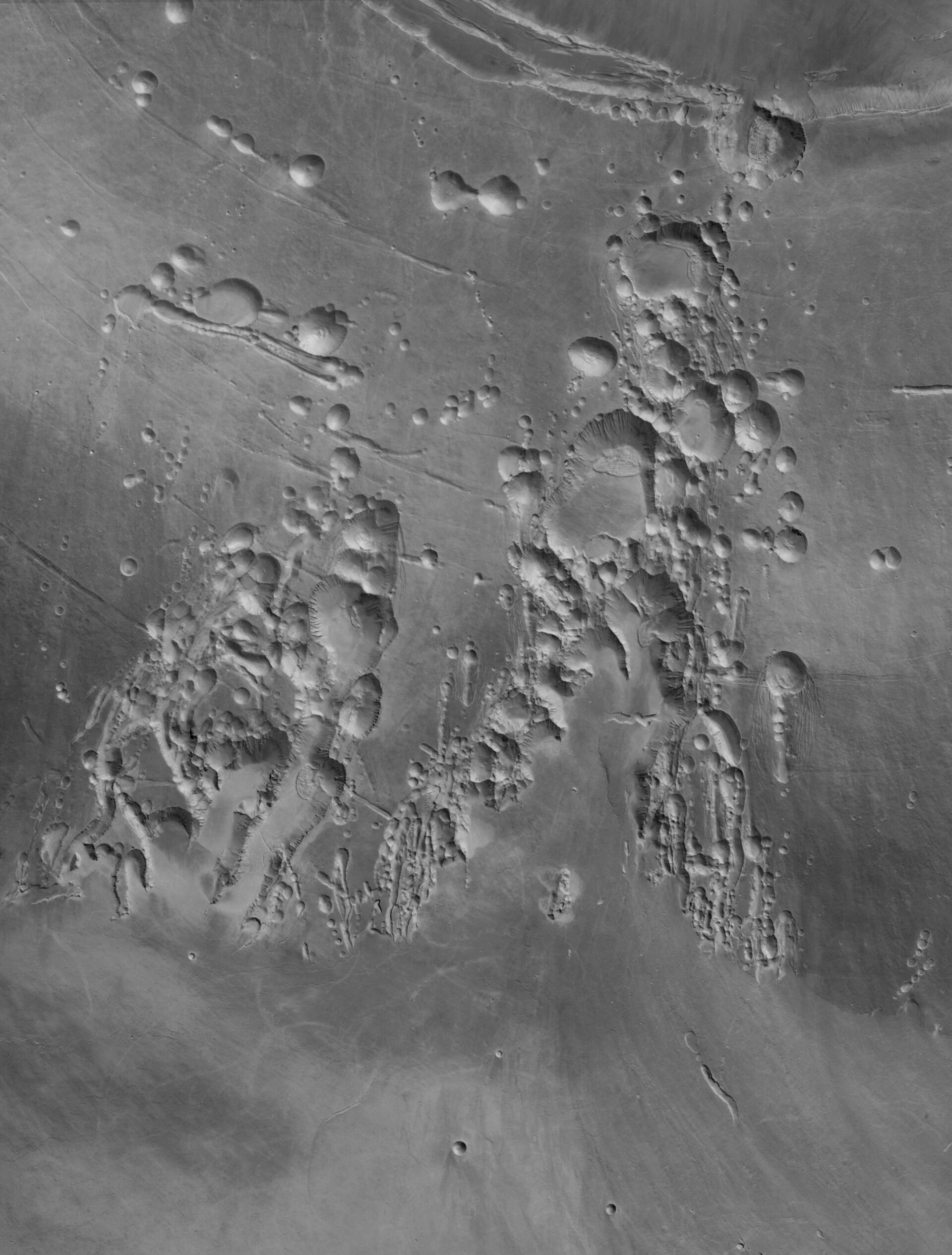 Arsia Mons volcano in black and  white