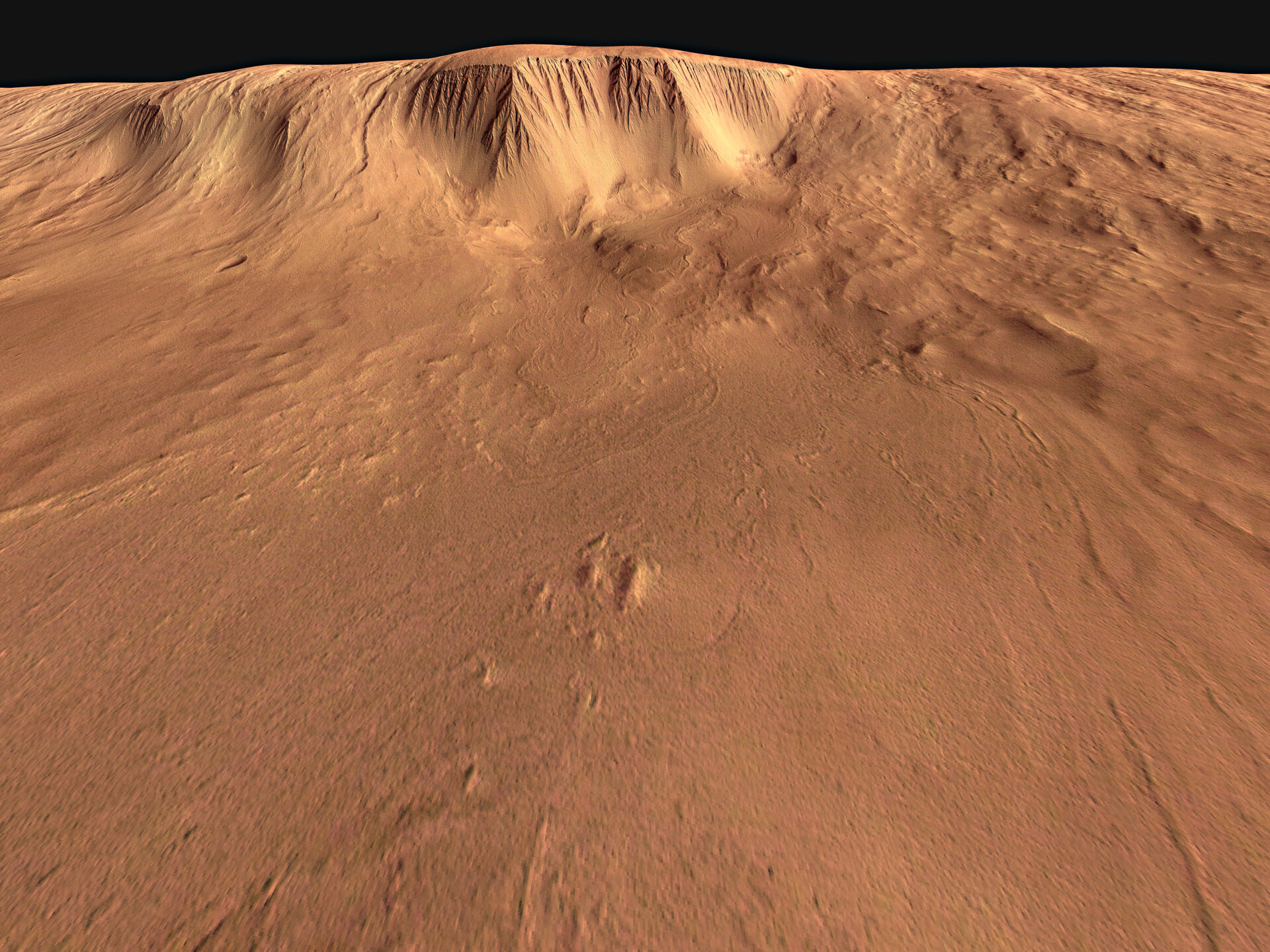Perspective view of scarp around Olympus Mons