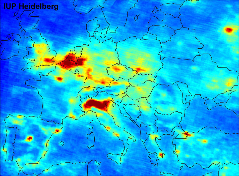 NO2 levels over Europe - zoom for detail