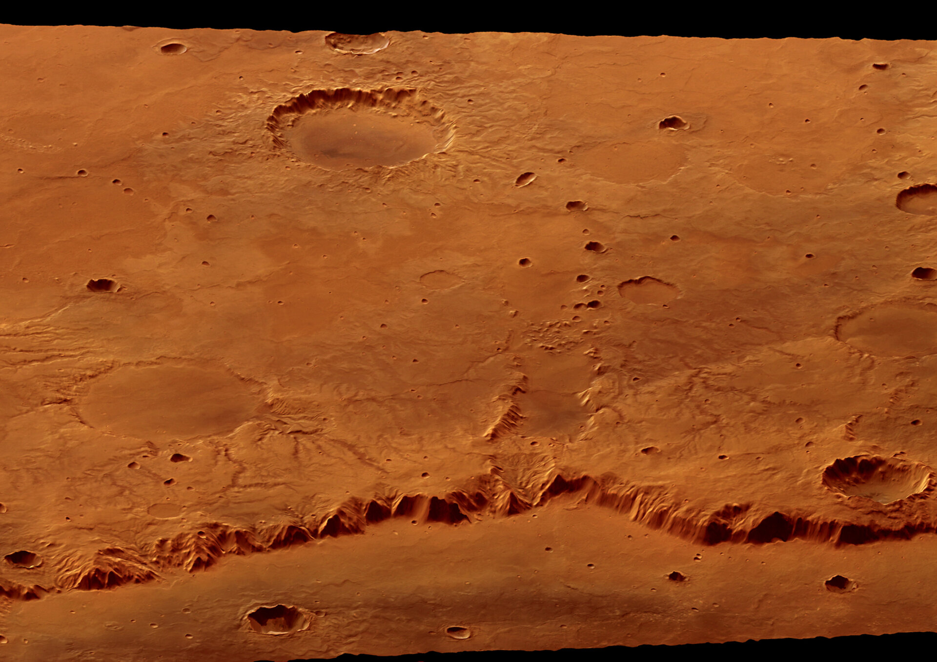 Rim of Crater Huygens, perspective view