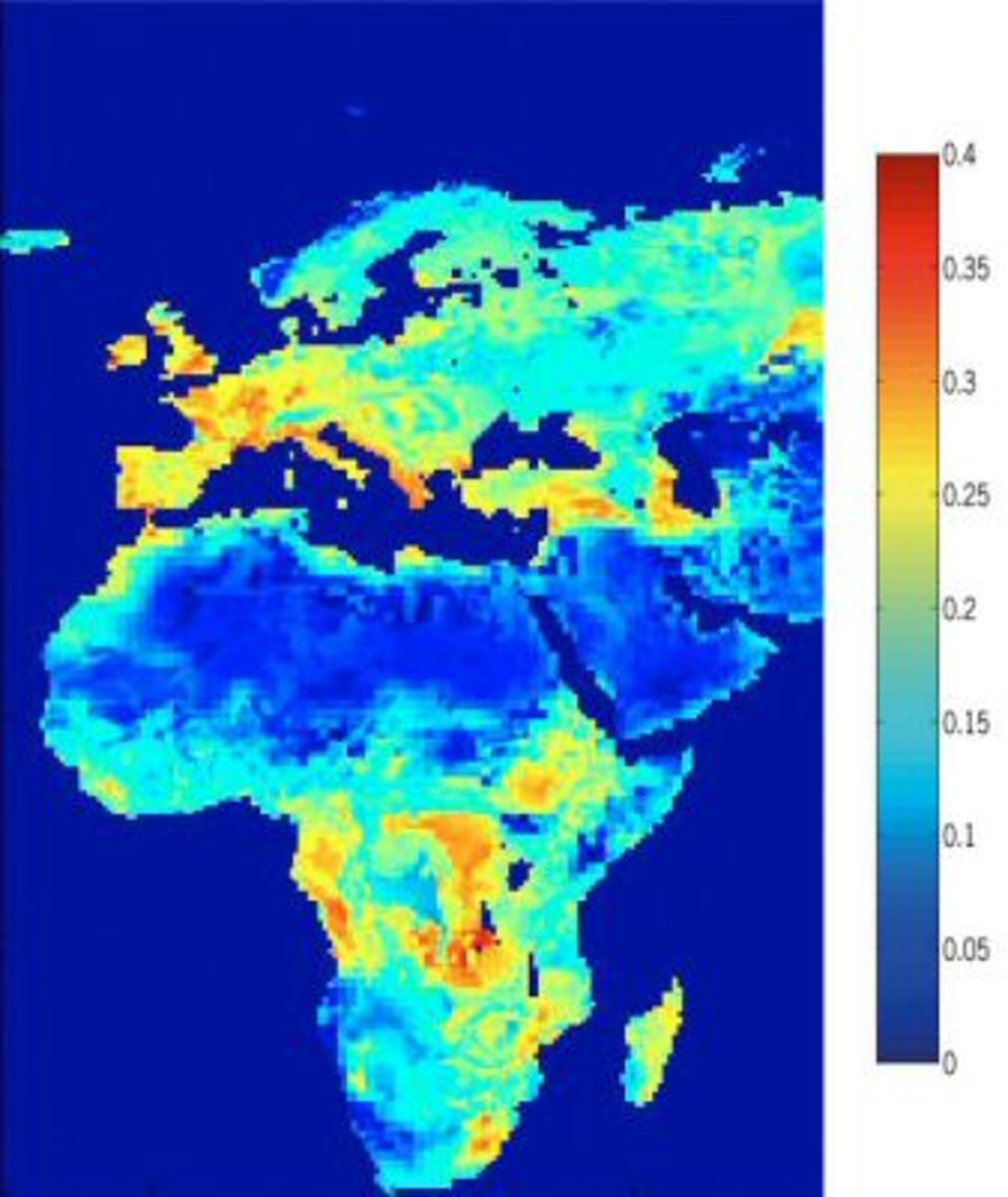 Simulated seasonal (winter) soil mositure map of Europe and Africa