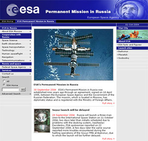 Website of ESA's Permanent Mission in Russia