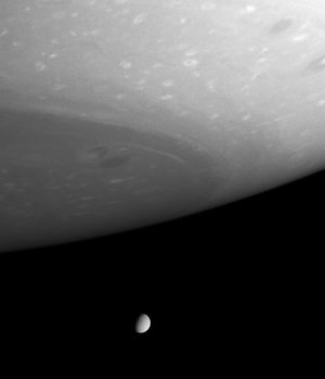 View of Tethys beyond Saturn