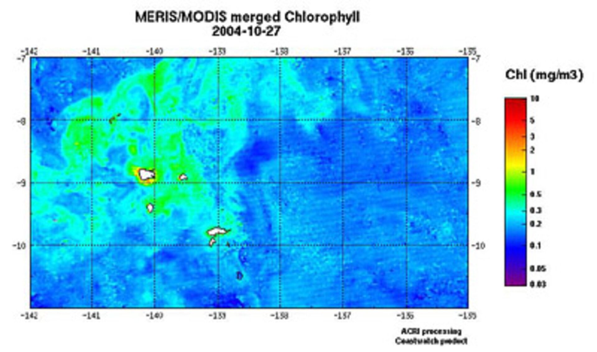 Chlorophyll concentration off the Marquises Archipelago