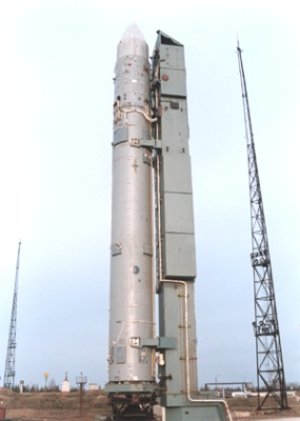 Rockot in its Launch Container with Stationary Mast ready for launch
