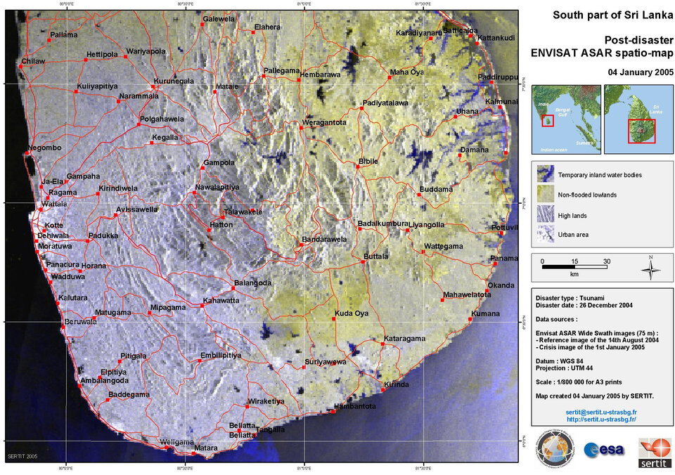 Post-disaster satellite map of Sri Lanka