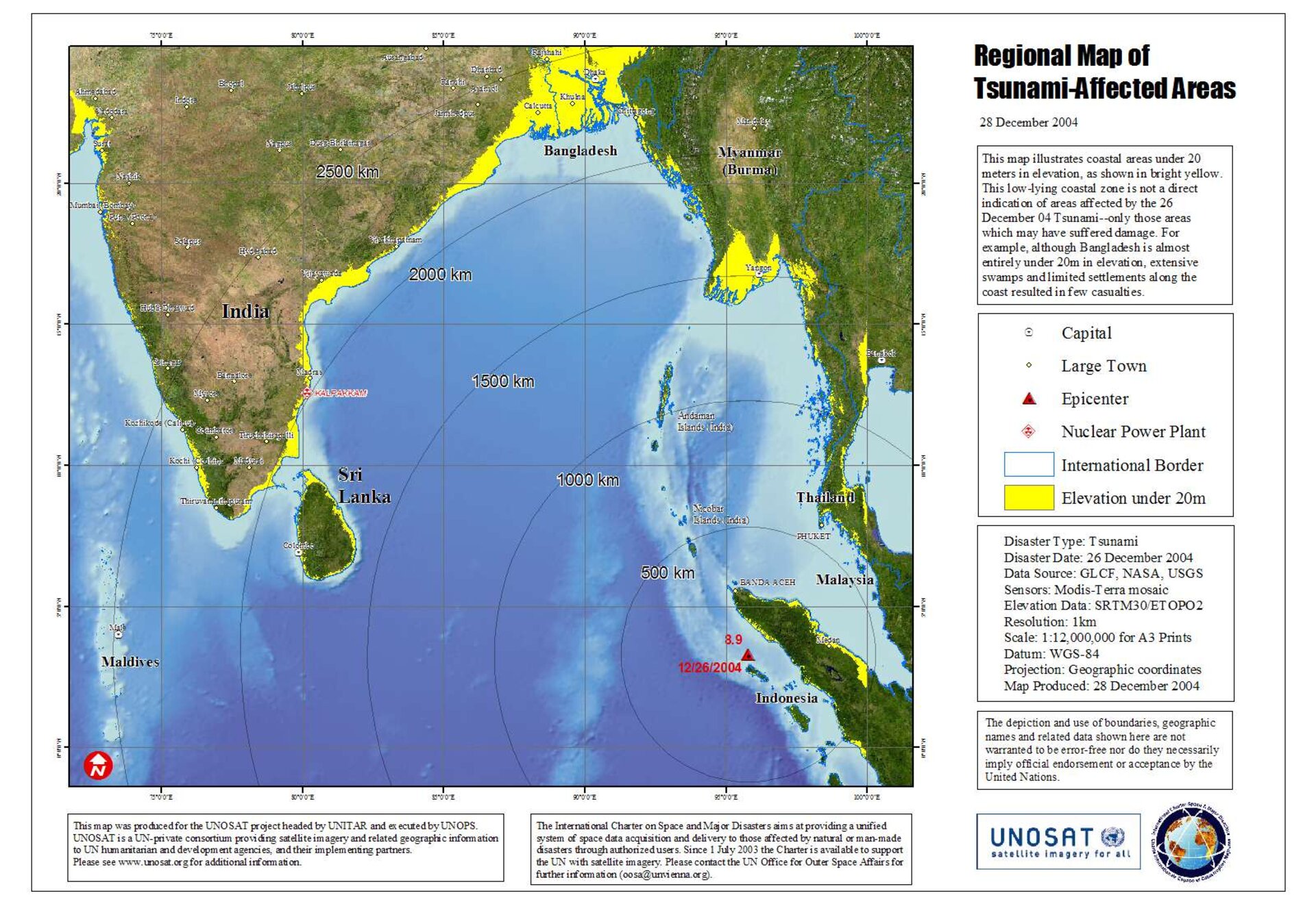Mappa regionale delle aree affette dallo tsunami
