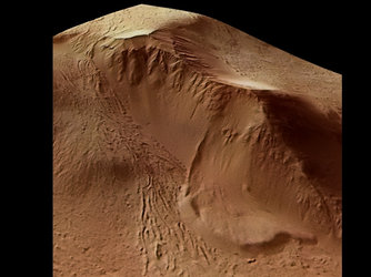 Evidence of glacial activity on western side of Olympus Mons