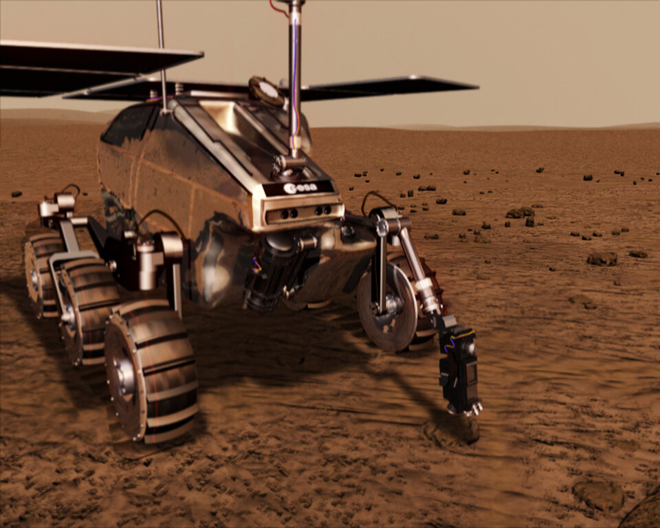De ExoMars rover gebruikt een robotarm om het oppervlak van Mars te bestuderen
