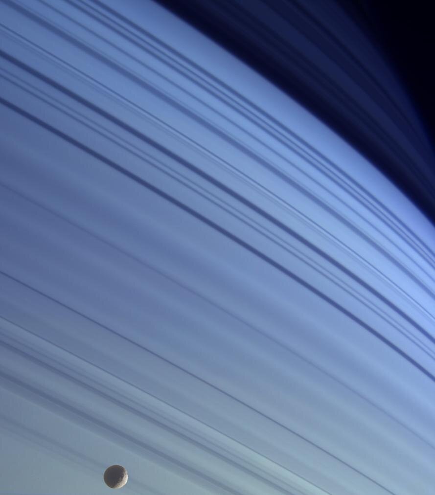 Mimas and blue Saturn