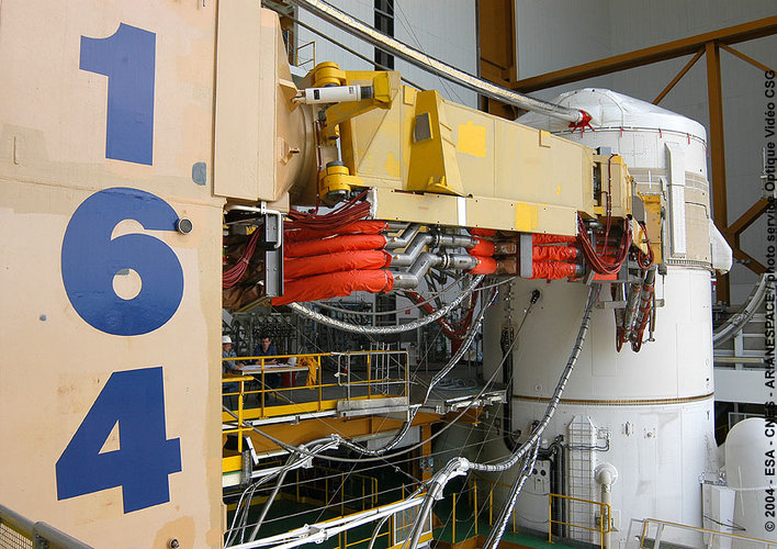 One of the two cryogenic arm connected to the ECA upper stage
