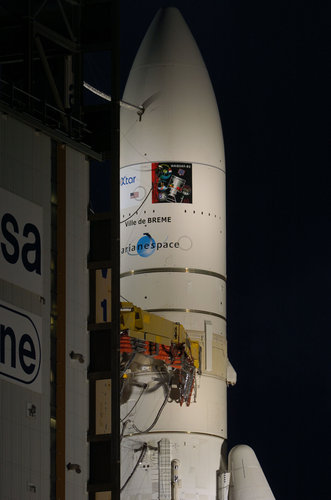 The Ariane 5 ECA  on the launch pad at Europe's Spaceport ready for liftoff