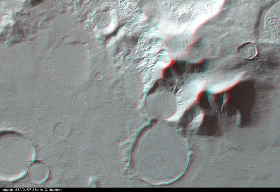 3D anaglyph view of 'hourglass' shaped craters