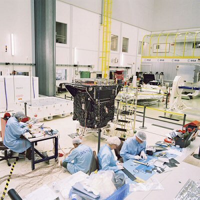SSTL staff at work on the spacecraft