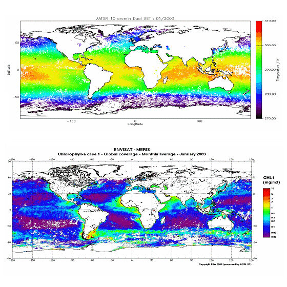 AATSR sea temperature and MERIS chlorophyll