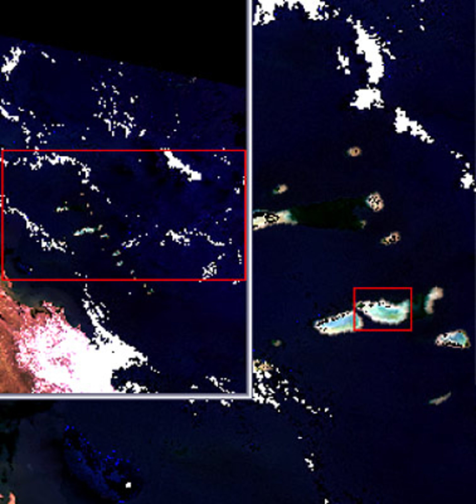 MERIS image of Reef's southern end, including detail of Heron Island