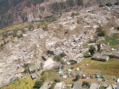 Devastation in a village near Muzaffarabad