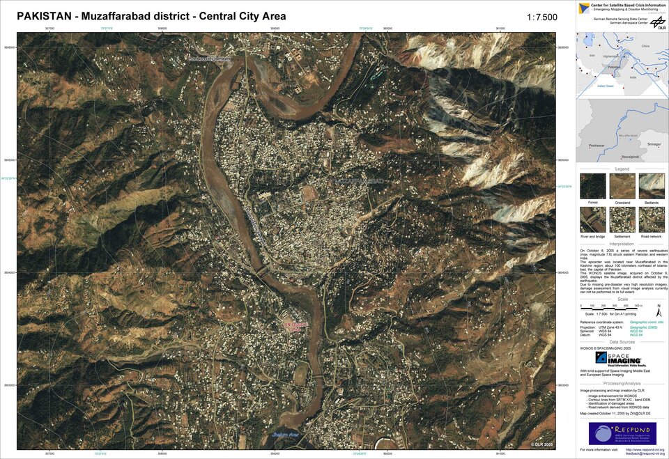 Post-disaster satellite image of Muzaffarabad