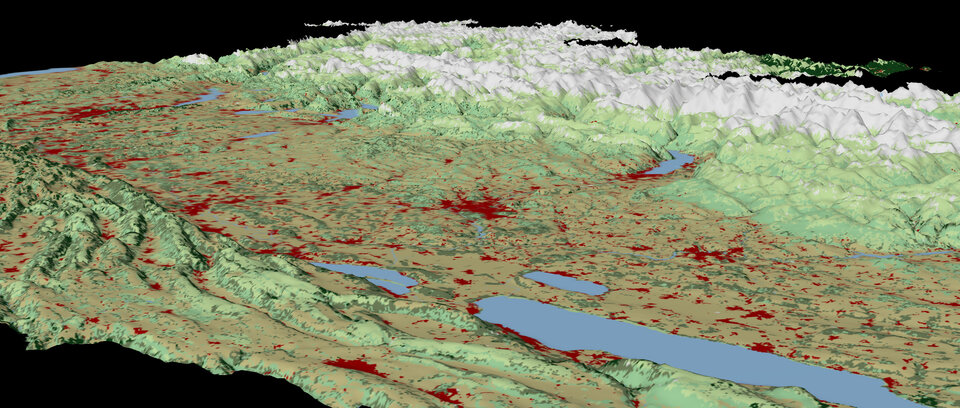 3-D view of Swiss land use map