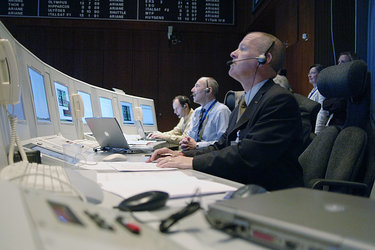 Mission control staff monitor launch of Venus Express