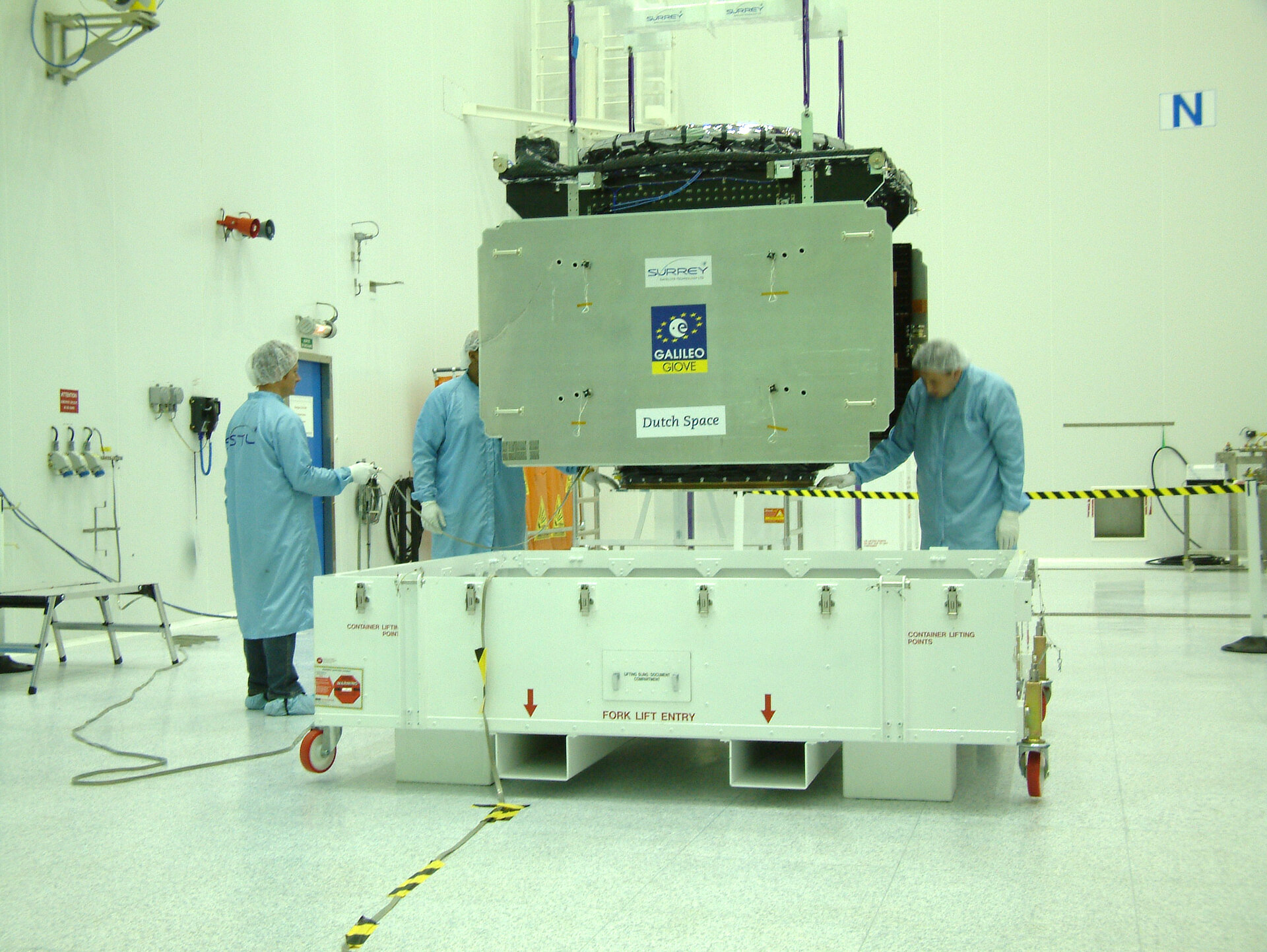 GIOVE-A being lifted into its transport container