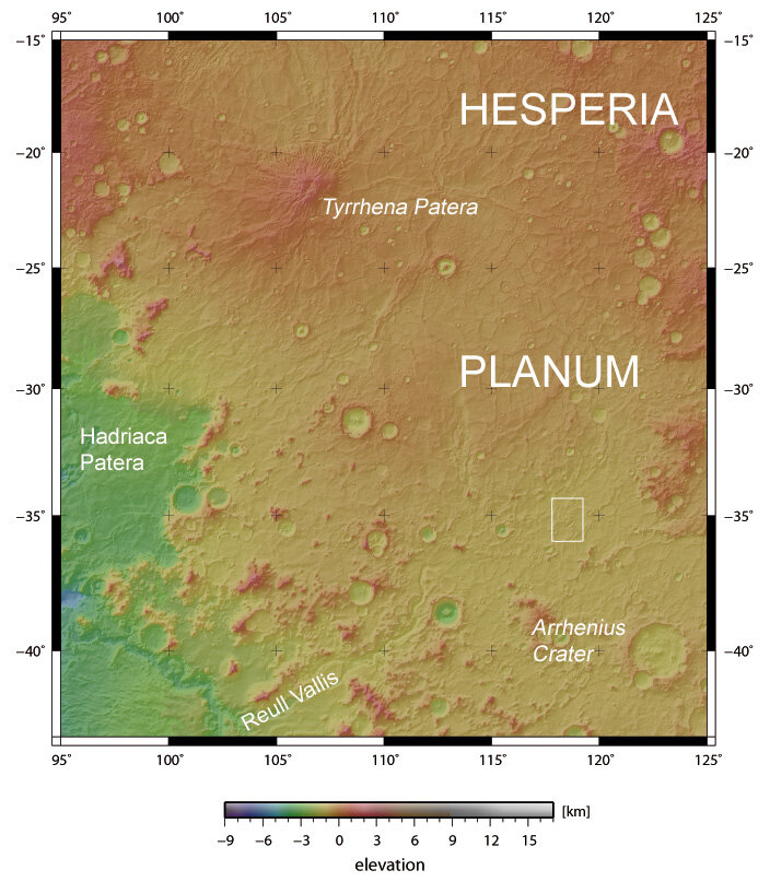 Map showing 'butterfly' crater  in context