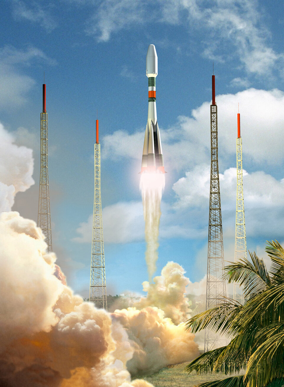 Artist's impression of Soyuz lifting off from Europe's Spaceport
