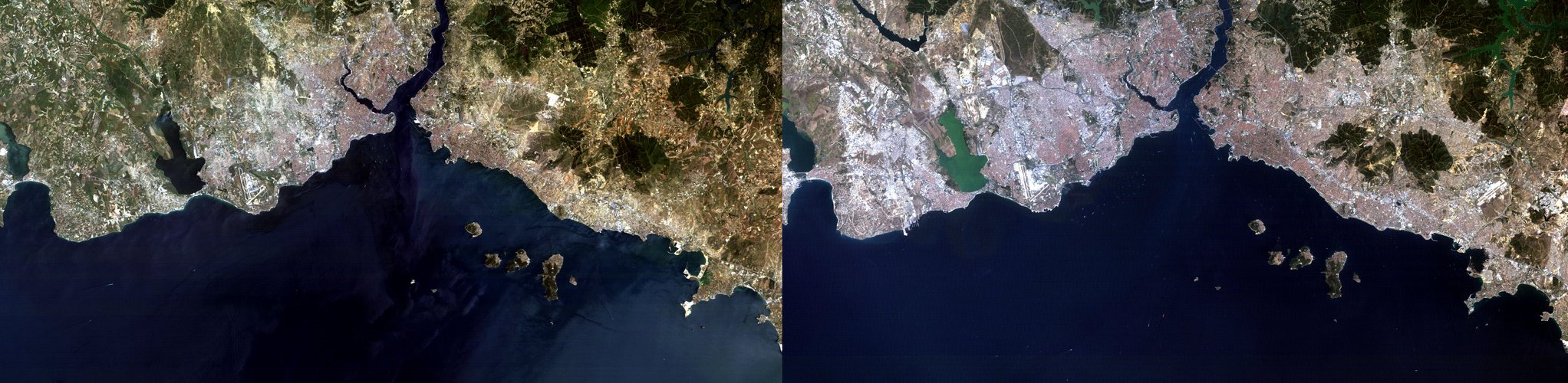 Two Landsat views of Istanbul, 20 years apart