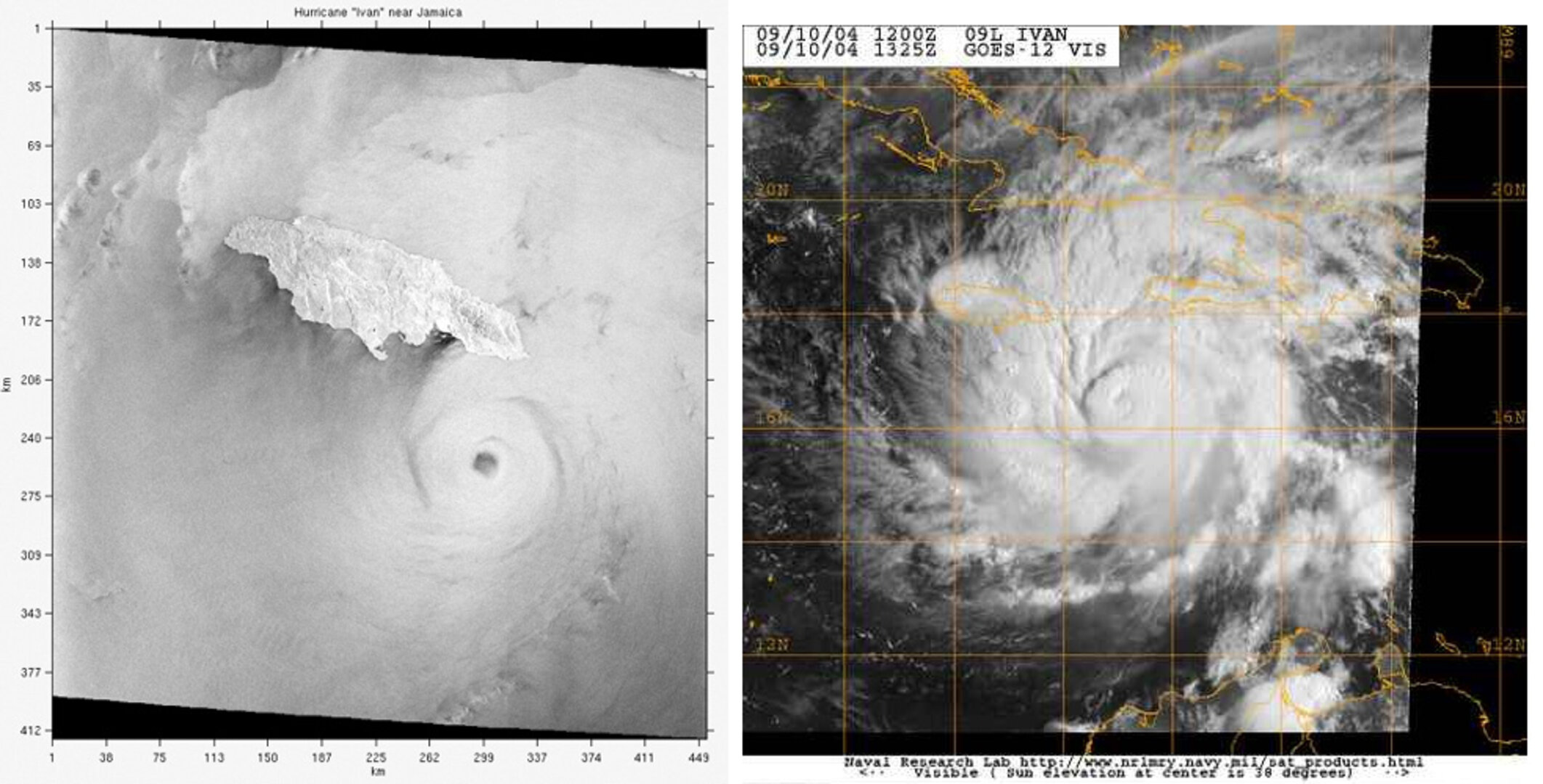 SAR and optical views of Hurricane Ivan