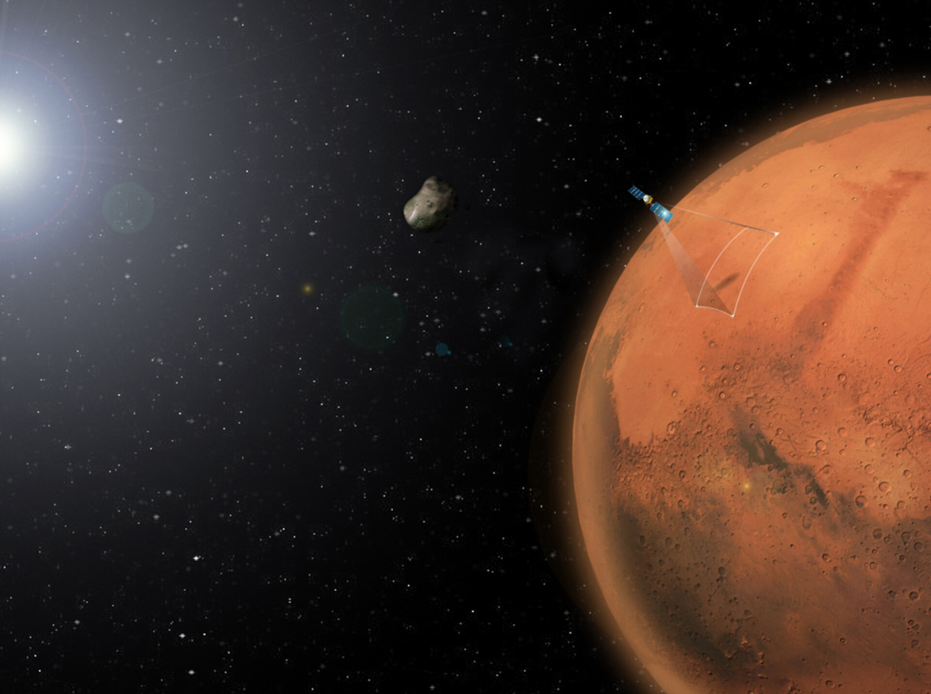 Artist's impression of Mars Express and Phobos