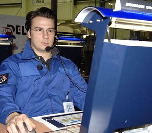 Chris Huber during mission control simulation