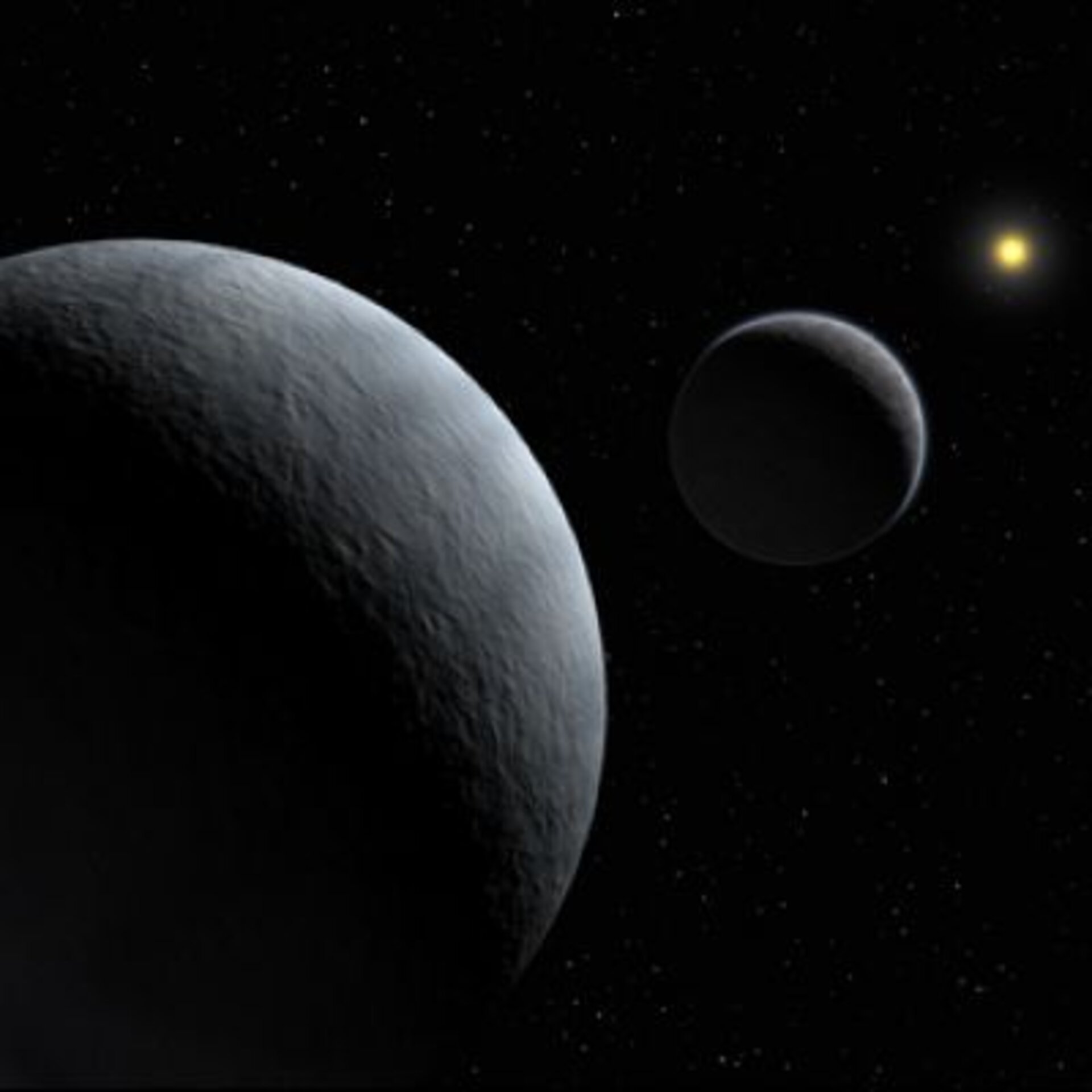 Illustration av Charon-ockultationen. Pluto syns i förgrunden.
